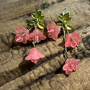Floral Pink and Gold Earrings